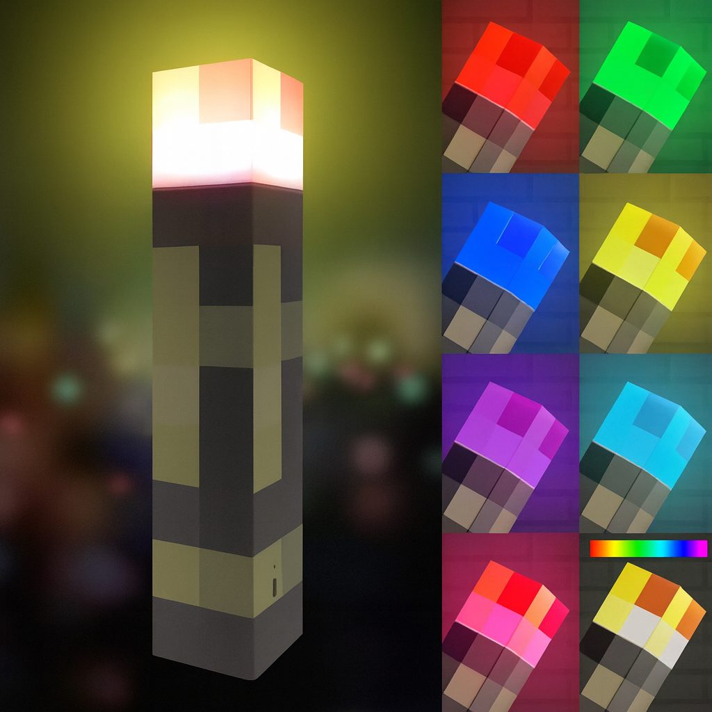 Pixel Torch Glow – 8-Color LED Voxel Lamp (USB Charging)