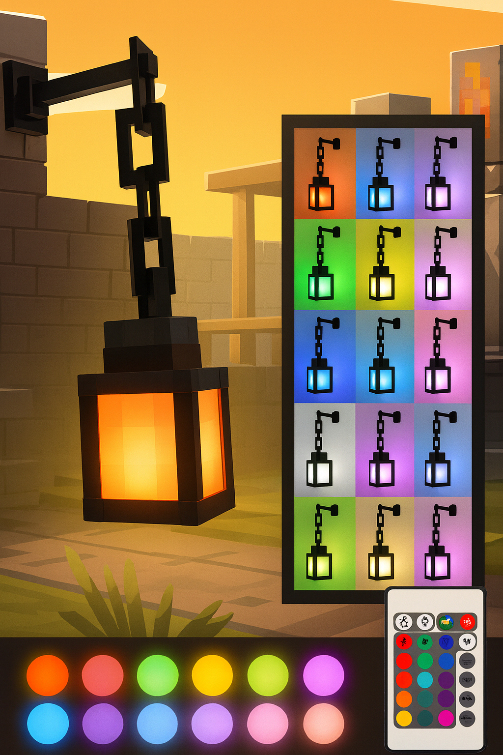 Pixel Lantern Glow – 16-Color Hanging LED Lamp (Remote Control)