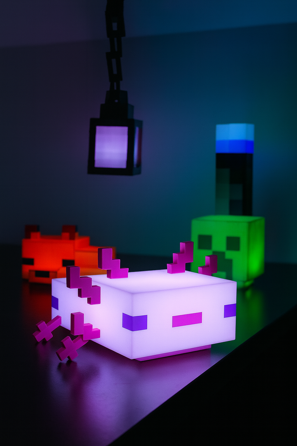Pixel Axolotl Glow – Soft-Pink LED Voxel Lamp