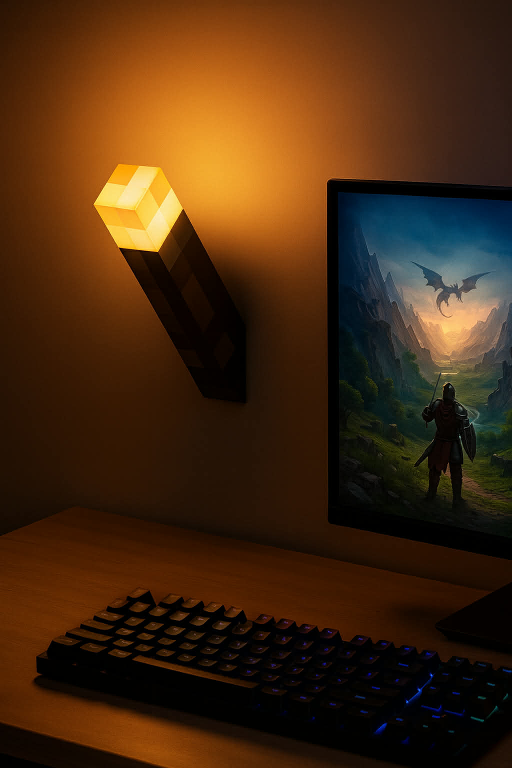 Pixel Torch Glow – 8-Color LED Voxel Lamp (USB Charging)