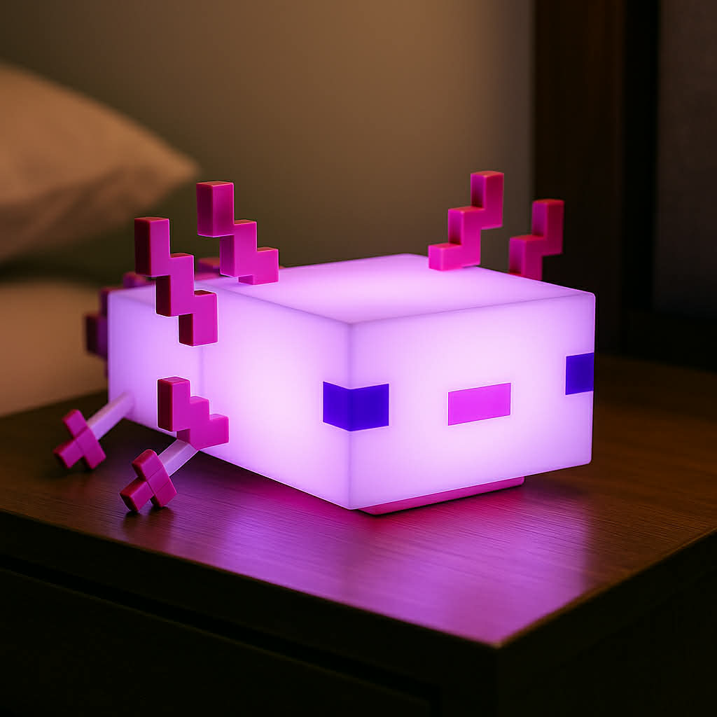 Pixel Axolotl Glow – Soft-Pink LED Voxel Lamp